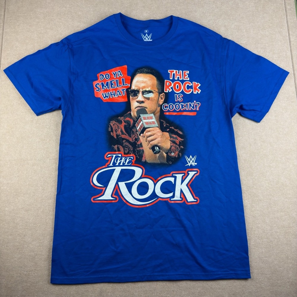WWE The Rock Graphic T-Shirt Mens M Blue Do You Smell What The Rock WrestlingTee